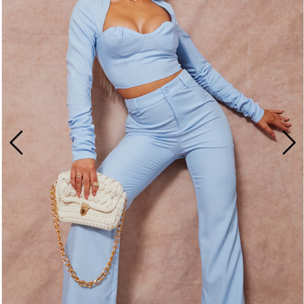 NWT Pretty Little Thing Baby Blue Woven High Waist Tailored Pants Size 10